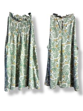 🌿 Melloday Paisley Smocked Sleeveless Blouse Size L Boho Green Lightweight GUC